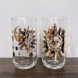 Vintage Mid Century Sun and Moon Gold Accent Glass Set